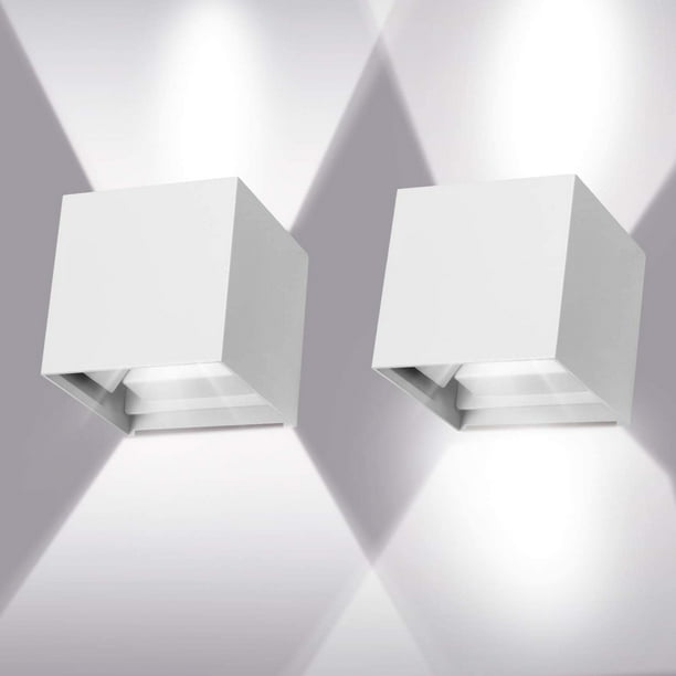 apliques de pared para interior y exterior, ángulo de haz ajustable, aplique de pared LED con carcasa de aluminio, diseño superior e inferior, aplique de pared impermeable IP65 (luz blanca)