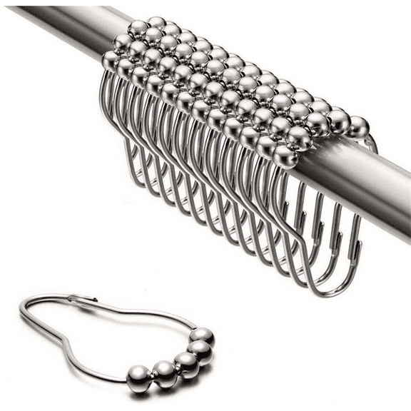 12 Pack Stainless Steel Shower Curtain Hooks Chrome Silver Finish Rust Proof Metal Rings For Bathroom Curtains