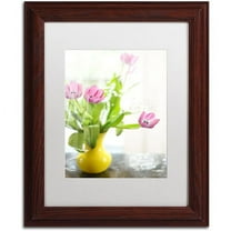 Trademark Fine Art "Pink Tulips in Yellow Vase" Canvas Art by Lois Bryan, White Mat, Wood Frame