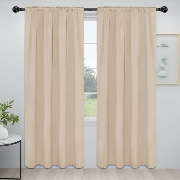 Cortinas opacas con bolsillo para barra, fáciles de llevar, 132 x 213 cm, color beige