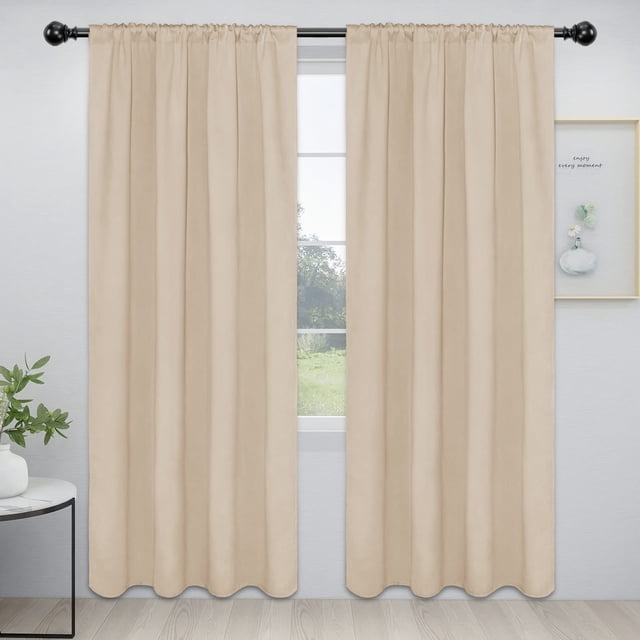 Cortinas opacas con bolsillo para barra, fáciles de llevar, 132 x 213 cm, color beige