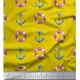 thumbnail image 1 of Soimoi Yellow polyester Crepe Fabric Life Ring & Anchor Hook Nautical Decor Fabric Printed Yard 52 Inch Wide, 1 of 1