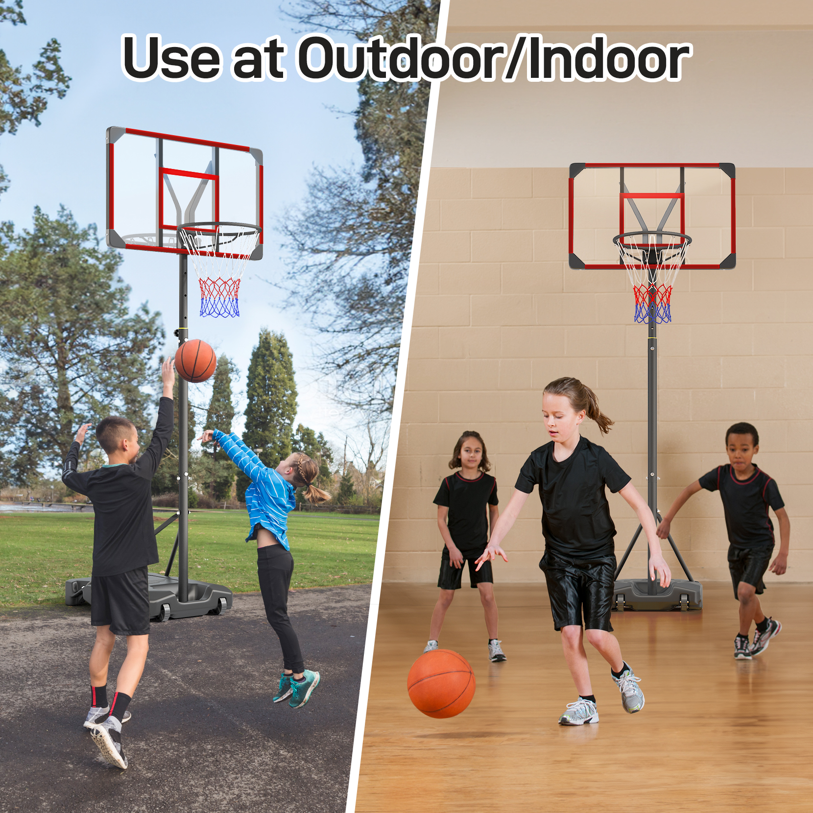 TONBUX Kids Basketball Hoop Outdoor 4.82-8.53ft Adjustable, Portable Basketball Hoops & Goals for Kids/Teenagers/Youth in Backyard/Driveway/Indoor, with Enlarged Base and PC Backboard