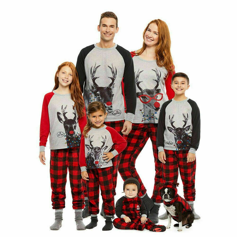 Christmas Oh Deer Pajama Set for Family, LongSleeve Top and Pants Sleepwear Set for Kids and