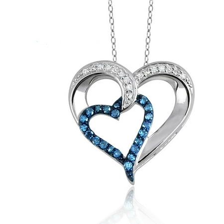 JewelersClub 1/4 Carat T.W. Blue and White Diamond Sterling Silver Heart Pendant