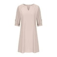 thumbnail image 4 of Kayannuo Dresses for Women V-Neck Long Sleeve Solid Short Ladies Summer Dress Sale Dress For Womens Casual Solid Color Dress V Neck Long Sleeve Dresses With Button, 4 of 8