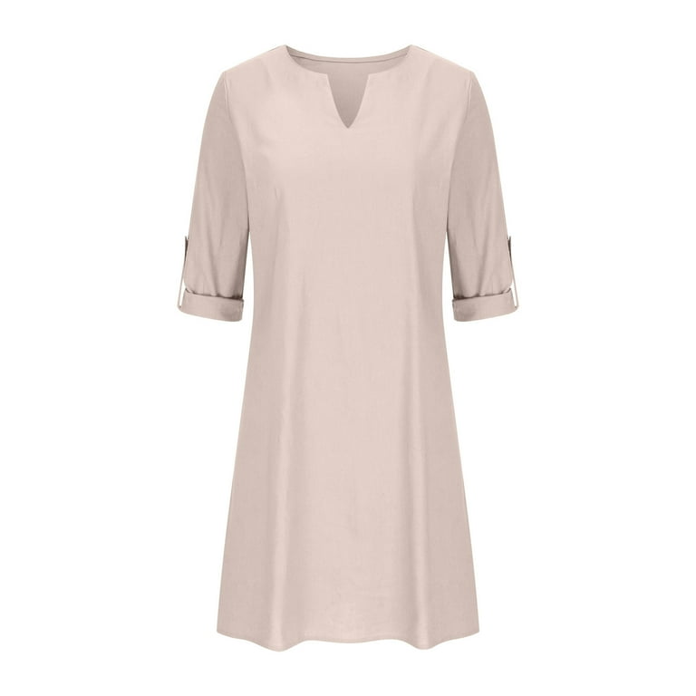 【LEVAR】Layered Half-Sleeve Dress■日本在庫なし■関税込み Women's Casual V Neck Cotton Linen Midi Dress Summer Half