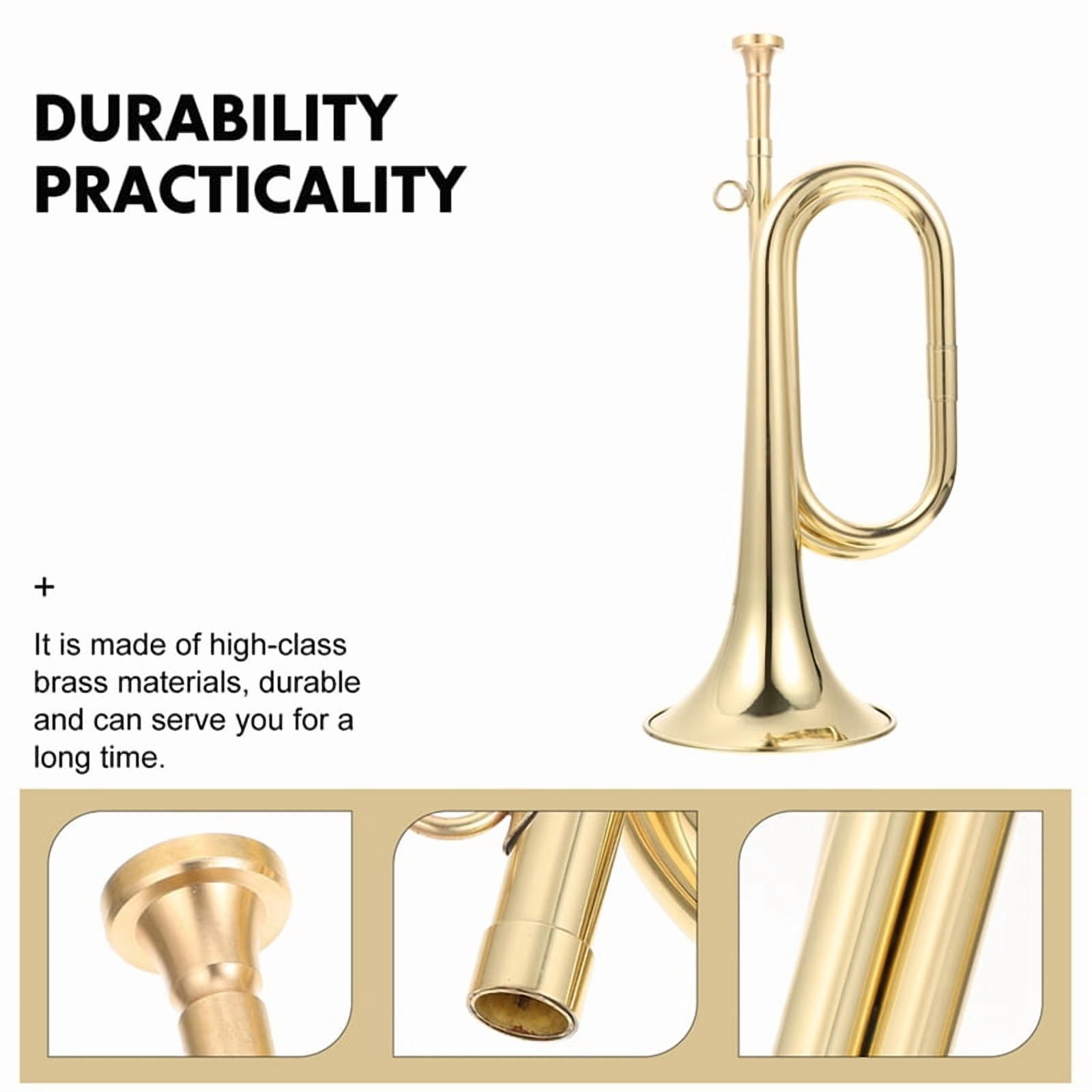 Small Trumpet Bugle Brass Golden Horn Simple Beginner Wind Instrument for School Band Child Student,1 x Trumpet Bugle 1 x Mouthpiece 1 x Storage Cloth Bag,Gold