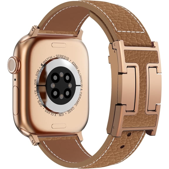 MKEUDQ-Leather Magnetic Watch Band Compatible with Apple Watch Bands 40mm 38mm 41mm 42mm 44mm 45mm 46mm, Top Grain Leather Dressy Band for Women Men iWatch Ultra SE3 Series 11/10/9/8/7/6/5/4/3/2/1