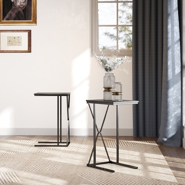 Manxile Juego de 2 mesitas auxiliares metálicas en forma de C para sofá, sillón, dormitorio, sala de estar, color negro
