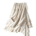 thumbnail image 2 of Chic Embroidery Linen Cotton Long Skirts for Women in Summer. Elastic Waist, Pleated. Elegant -Line. Beige. S, 2 of 7