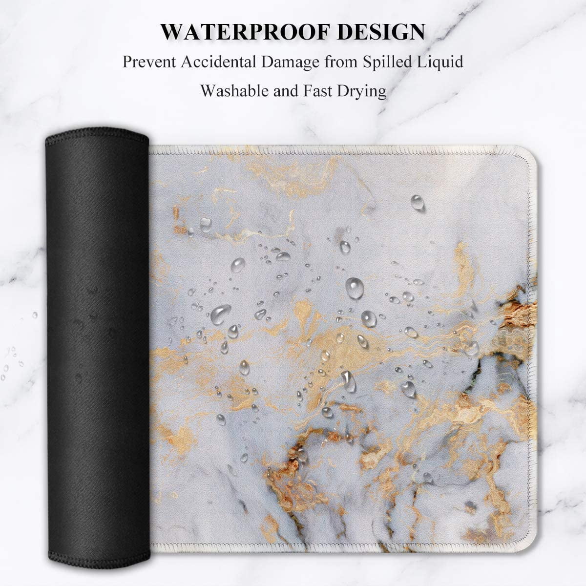 Large Mouse Pad, Full Desk XXL Extended Gaming Mouse Pad 35 x 15 Inch, Waterproof Desk Mat w/Stitched Edge, Non-Slip Laptop Computer Keyboard Pad for Office & Home, White Gray Marble Design