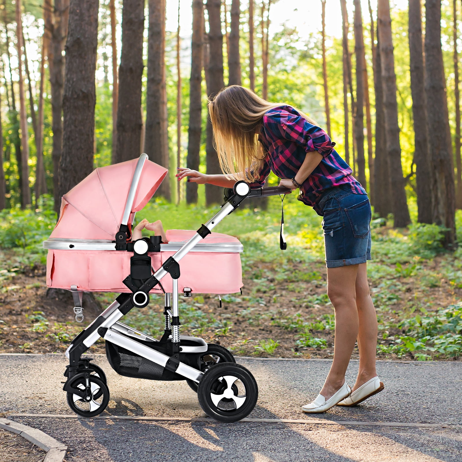 Stroller, 3 Infant Grey Newborn 1 in for Carriage Reversible Dark Toddler, Folding Pram AILEEKISS Baby Bassinet