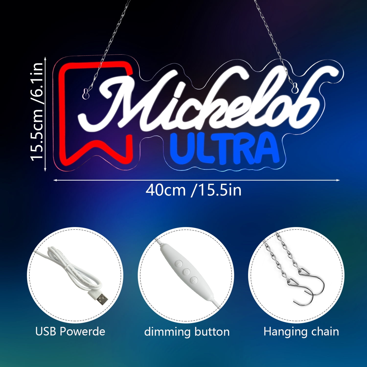 JFLLamp Tricolor LED Neon Sign USB Powered Dimmable Red White Blue Wall Decor Acrylic Backboard