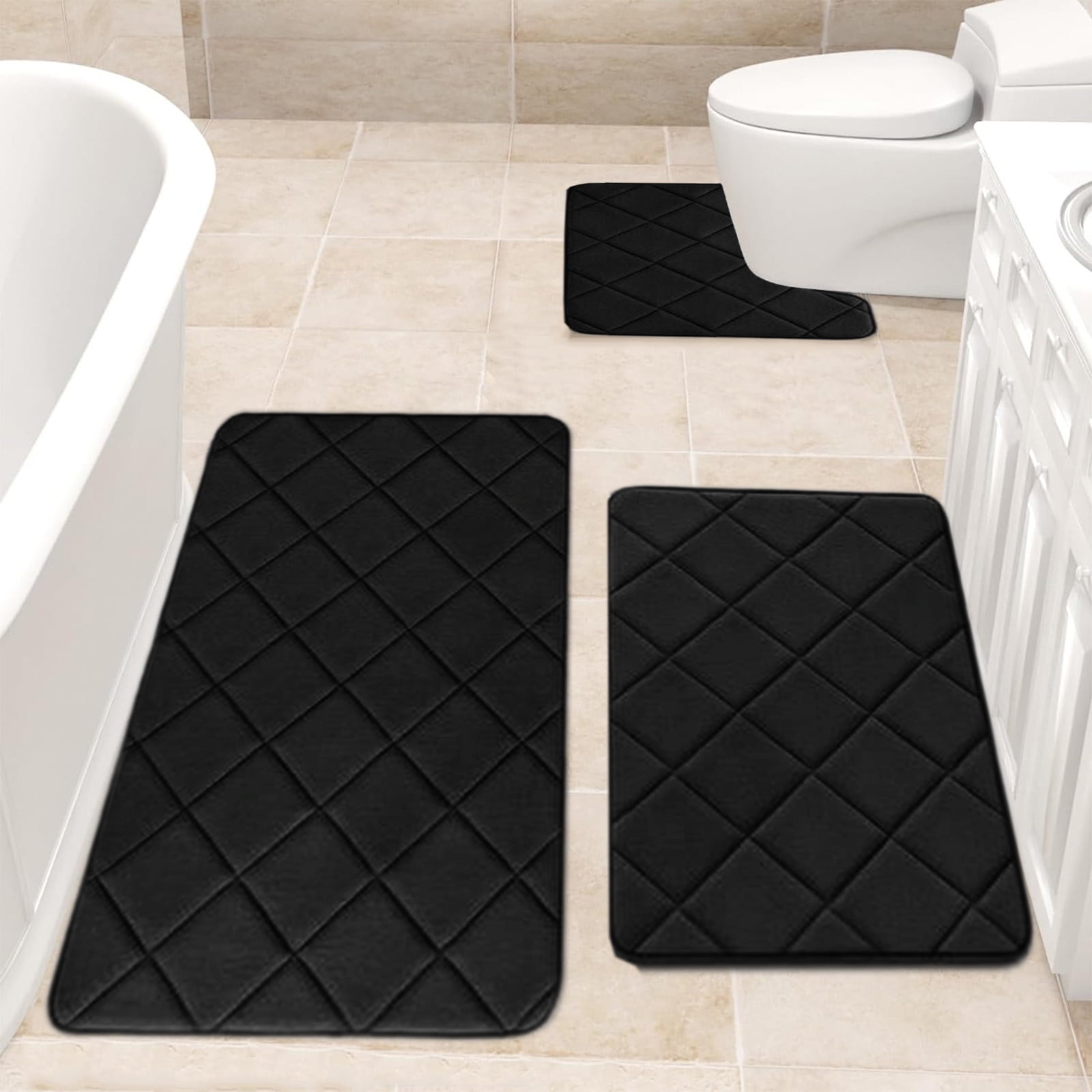 3 Pieces Luxury Bathroom Rug Set With U-Shaped Toilet Rug, Non-Slip Rubber Bottom, Thick Microfiber Fluffy Plush, Water Absorption, Machine Washable,Quick Dry, Ultra Soft, Bath Mats For Bathroom, Tub