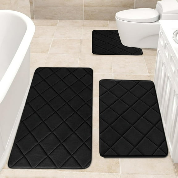 EazyTech 3-Piece Memory Foam Bath Mat Set, Ultra Soft Absorbent Non-Slip Bathroom Rugs, Machine Washable U Shape Toilet Mats for Bathroom Floor, 16x24 16x20 15x17 Inches