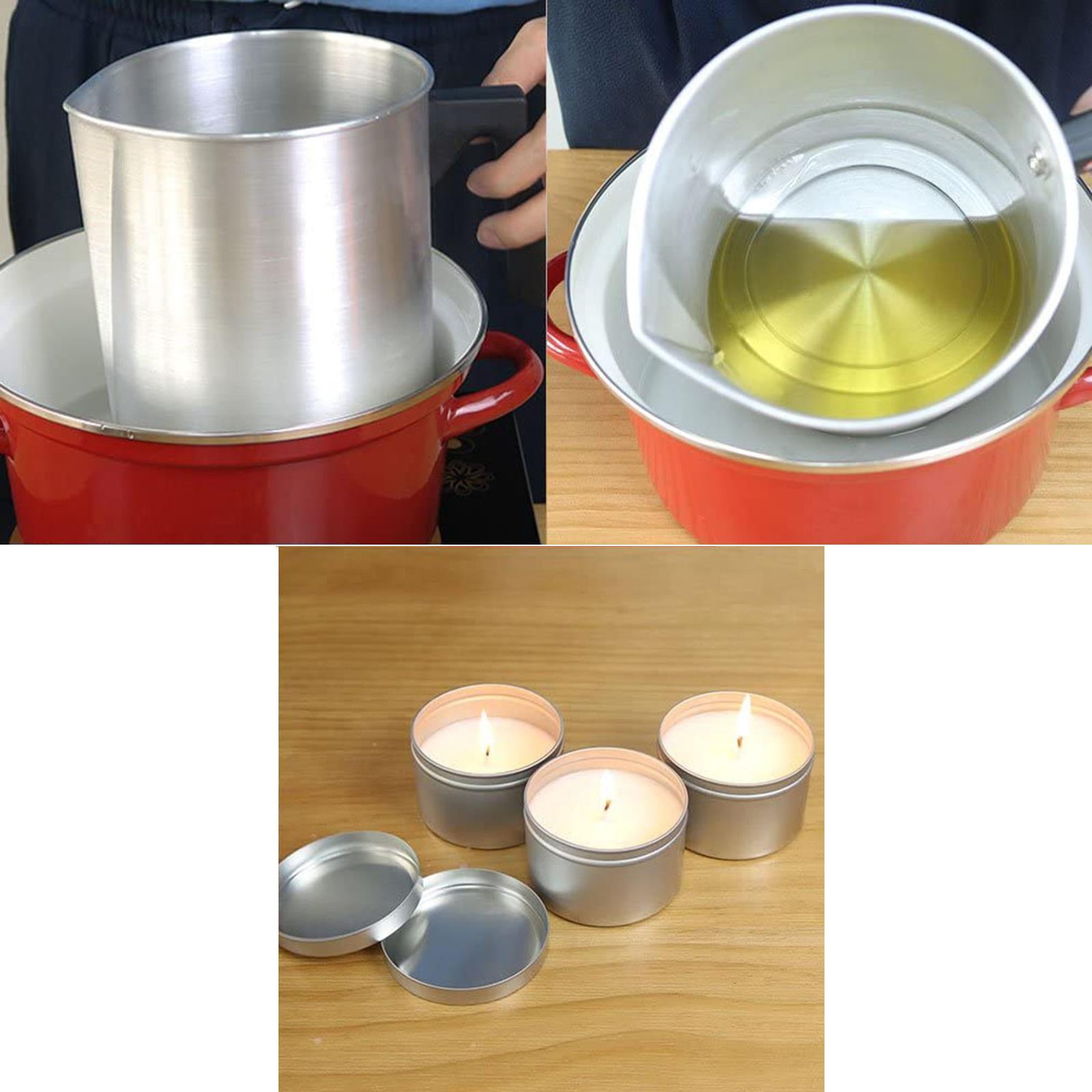 GUOOL Candle Making Pouring Pot, Double Boilers Dripless Pouring Spout Heat-Resistant Handle Wax Melter Pot,Candle Making Supplies with Long Spoon, Cup Mat