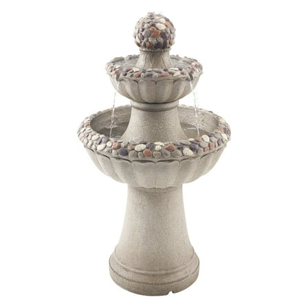 VEVOR Outdoor Water Fountain, 36.5 in Height Fountain and Waterfall, 2-Tier Floor Standing Rock Base Style Fiberglass and Resin Fountains with Pump, for Outdoor Indoor Garden, Home, Patio & Backyard