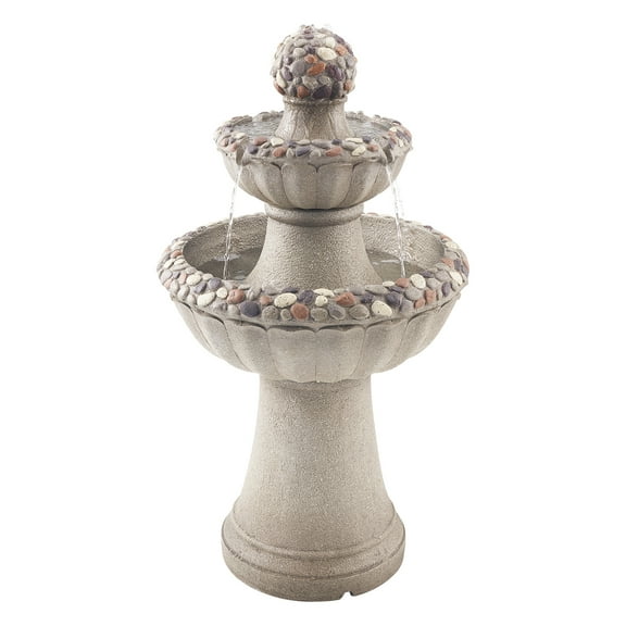 VEVOR Outdoor Water Fountain, 36.5 in Height Fountain and Waterfall, 2-Tier Floor Standing Rock Base Style Fiberglass and Resin Fountains with Pump, for Outdoor Indoor Garden, Home, Patio & Backyard