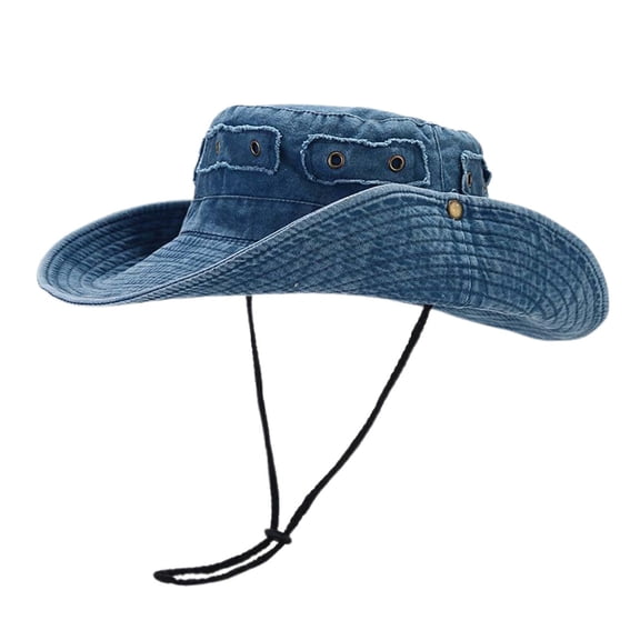 Fgnfyis Vintage Washed Sun Hat with Brass Buckle and Unisex Outdoor Jungle Fishing Cap for Hiking and Camping Womens Hats Blue