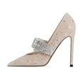 thumbnail image 2 of XYD Womens Sparkly Rhinestone Pumps Crystal Buckle Strap Stiletto High Heel Mary Jane Pointy Toe Evening Event Shoes Size 7 Taupe, 2 of 4