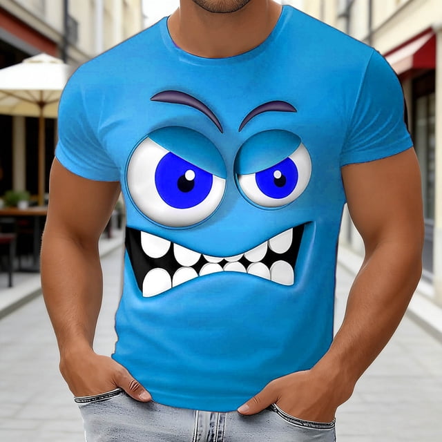 T-shirt à Manches Courtes Col Rond Imprimé Émoticône Décontracté Printemps Été pour Hommes pour Confort Quotidien et Style Mode Urbaine