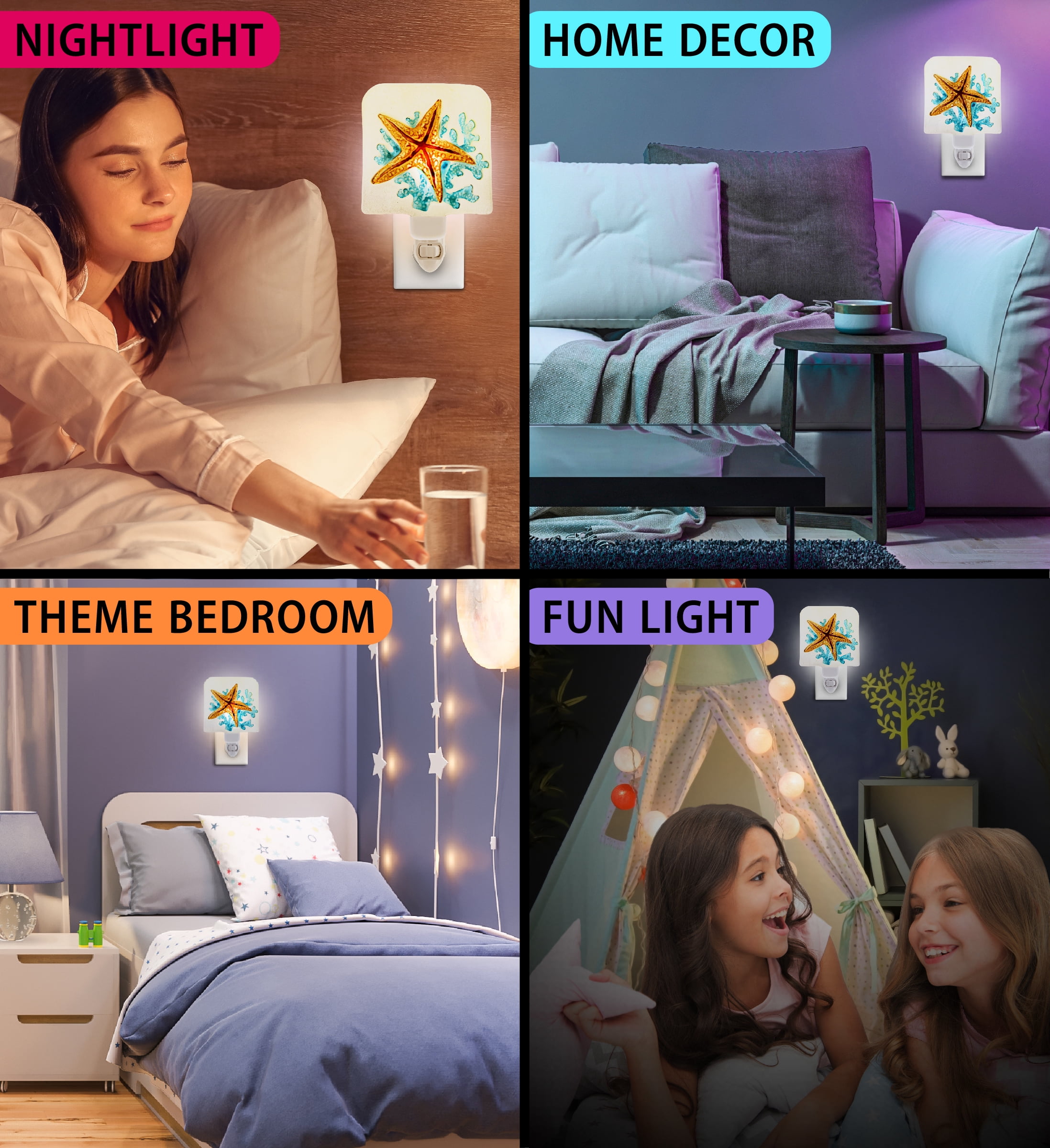 CoTa Global CoTa Global Sea Starfish Glass Plug In Night Light Energy Efficient LED Nightlight Wall Decorative Manual On Off Switch Incandescent Portable Lights for Stairways Bedroom Kitchen Hallways
