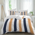 thumbnail image 2 of Burnt Orange Navy Blue Striped Bedding 3 Piece Duvet Cover Set Queen Size, Farmhouse Stripe Art Soft Microfiber Comforter Cover with Zipper Closure & Pillowcases, Wrinkle & FadeResistant Quilt Cover, 2 of 9