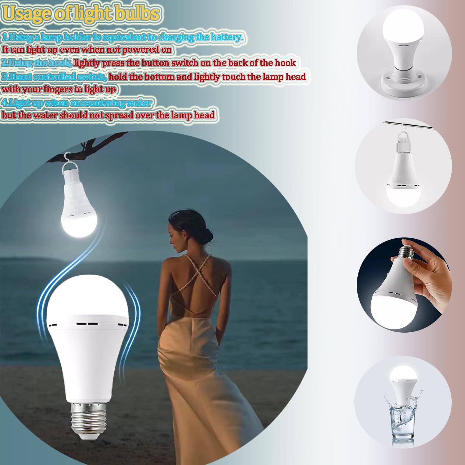 4Pack Rechargeable Emergency Light Bulb for Power Outage, Battery Backup LED Bulb for Home Power Failure, 1200mAh Lithium Battery(wwx)