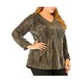 thumbnail image 1 of Blusa de fiesta metálica brillante de manga larga con brillo disco para mujer de tallas grandes Agnes Orinda 4X dorada, 1 of 8