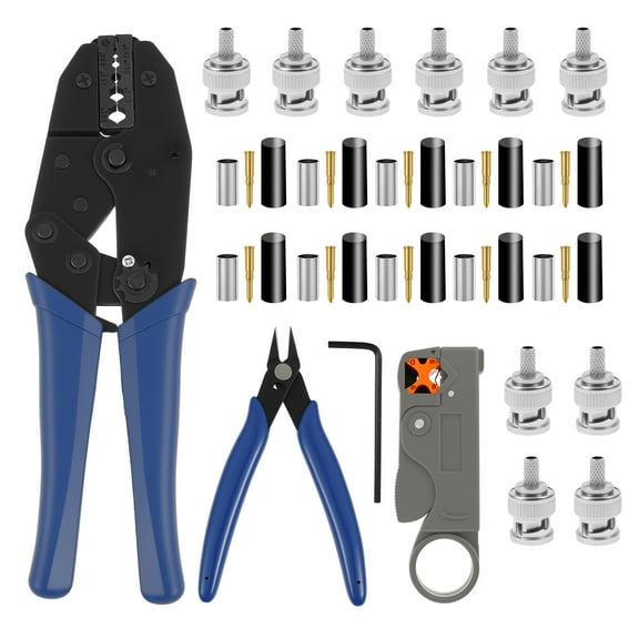 BNC Crimp Tool Professional Coaxial Cable Tool Kit Heavy Duty Coaxial Cable Stripper Wire Cutter for RG58 RG59 RG6 Security Monitoring and Video Transmission