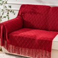 thumbnail image 3 of Knit Diamond Pattern Decorative Throw Blanket for Couch Chair Sofa Home Decor (Red, 60"x80"), 3 of 7