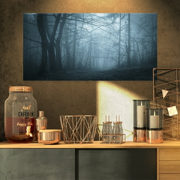 Darkness in Forest with Fog - Landscape Photo Canvas Art Print