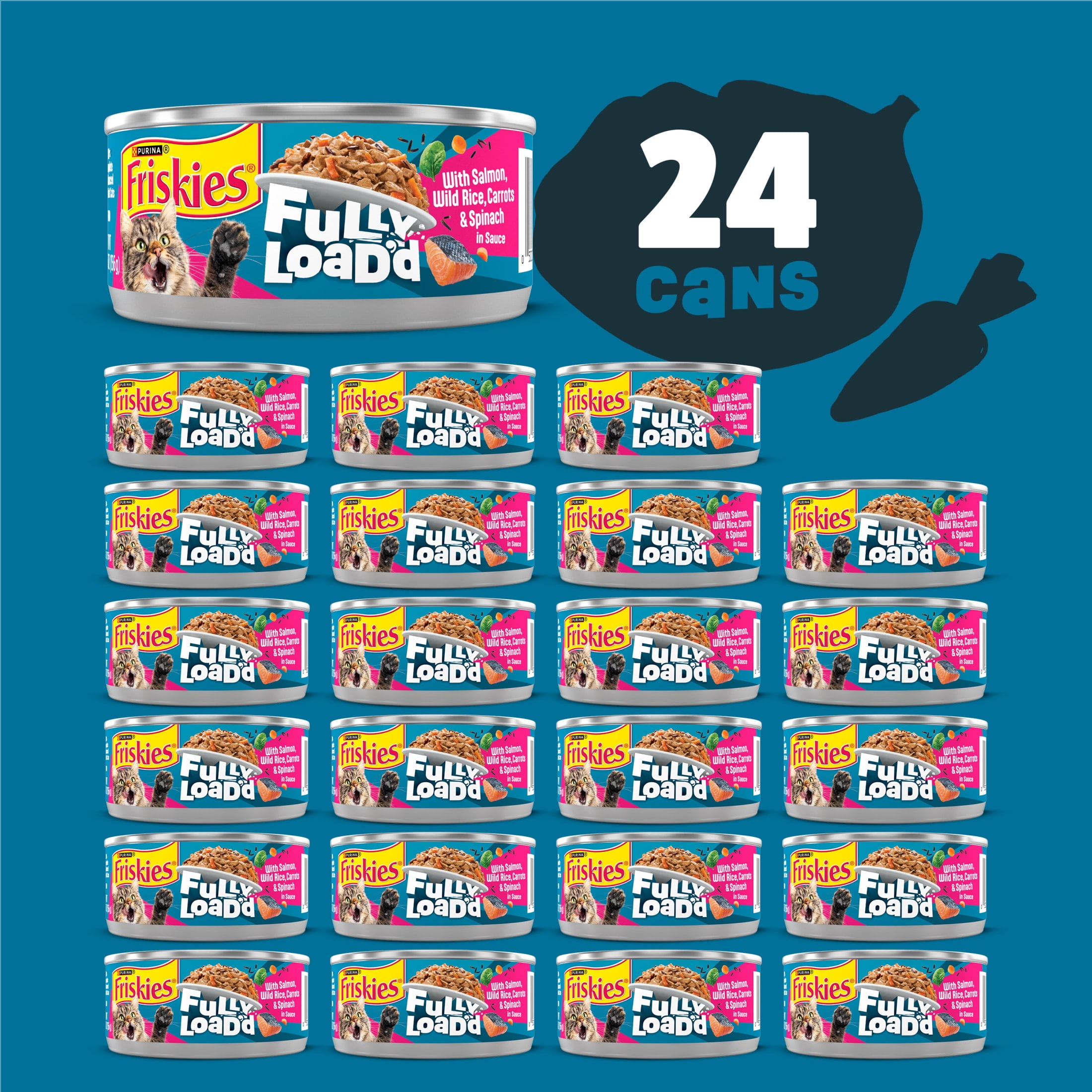 (24 pack) Purina Friskies Fully Load’d Salmon Flavor Wet Cat Food, 5.5 oz Can