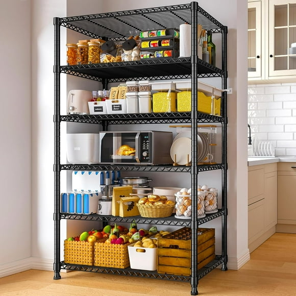 75" H Storage Shelves 6-Tier Large Wire Shelving Unit Adjustable Metal Shelving Units Detachable Storage Rack for Kitchen Laundry Living Room Heavy Duty Metal Shelf 75" X35" X14"