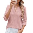 thumbnail image 4 of ATOYSOY Women's Tops Dressy Casual V Neck Long Sleeve Buttons Hollow Out Lace Embroidered Blouses Shirts Pink M, 4 of 9