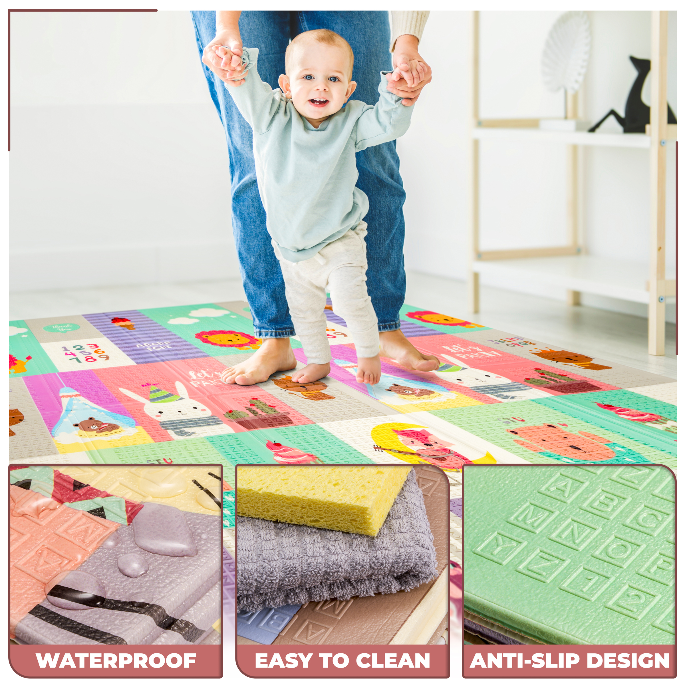 Sorbus Foldable Baby Play Mat, Kids Foam Mats for Floor with Travel Bag - Waterproof Foldable Play Mats for Babies, Infants, Toddlers, and Kids Playtime & Tummy Time - 78" x 70" x 0.4"