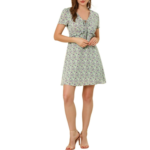 INSPIRE CHIC Robe Junior à Fleurs avec Nœud Papillon Col en V Manches Courtes à Volants Peplum