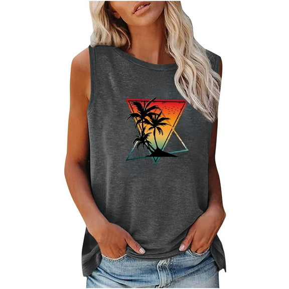 IROINNID Women's Loose Sleeveless Tank Tops Casual Round-Neck Pullover Printing Fashion Vest Spring Saving Sale