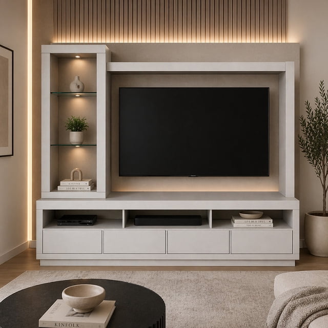 Centro De Entretenimiento Para Tv Entrepaños De Vidrio Gris Iktan Reinicia 21 Muebles