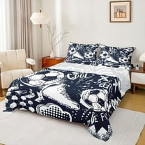 Homewish Cartoon Soccer Graffiti Twin Sheet Sets, Black White Honeycomb Abstract Twin Fitted Sheet, Sports Lover Flat Sheet, Super Cozy Room Decor, 3 Pieces