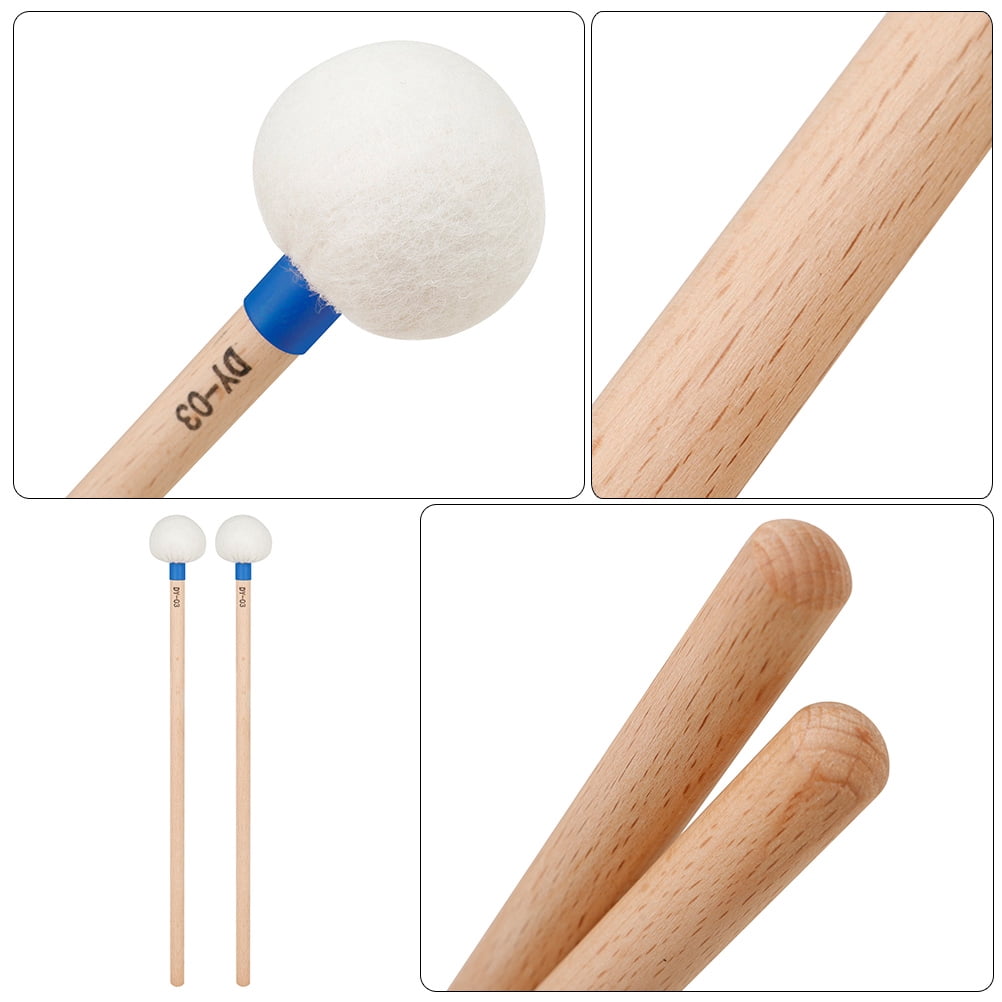 Worgeous 2pcs Drumsticks Felt Sticks Percussion Drumsticks Wooden Handle Drumsticks