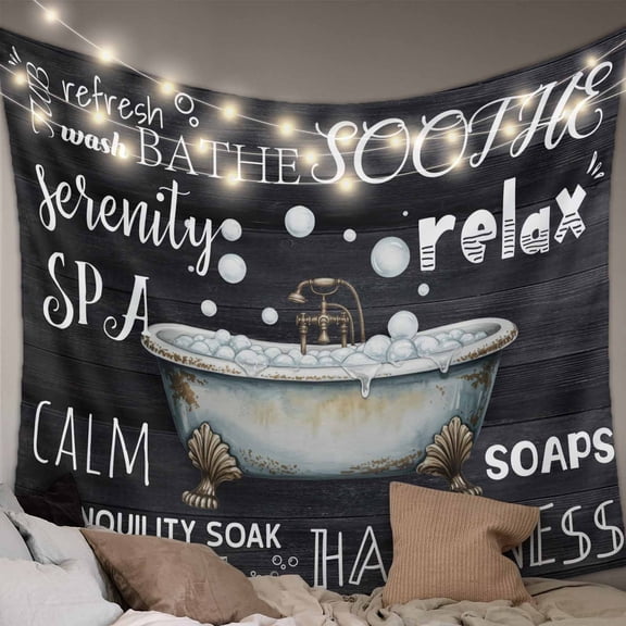 Black Vintage Art Tapestry for Bedroom Wall Hanging Tapestry, White Bathtub Retro Art Ceiling Backdrop Tapestries Poster Blanket Wall Decor for Teens Room Living Room Dorm 39" x 59"