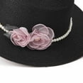 thumbnail image 5 of Women's Hepburn Style Straw Sun Hat Floral Pearl Decorated Wide Brim UV Protection Bucket Hat, 5 of 5