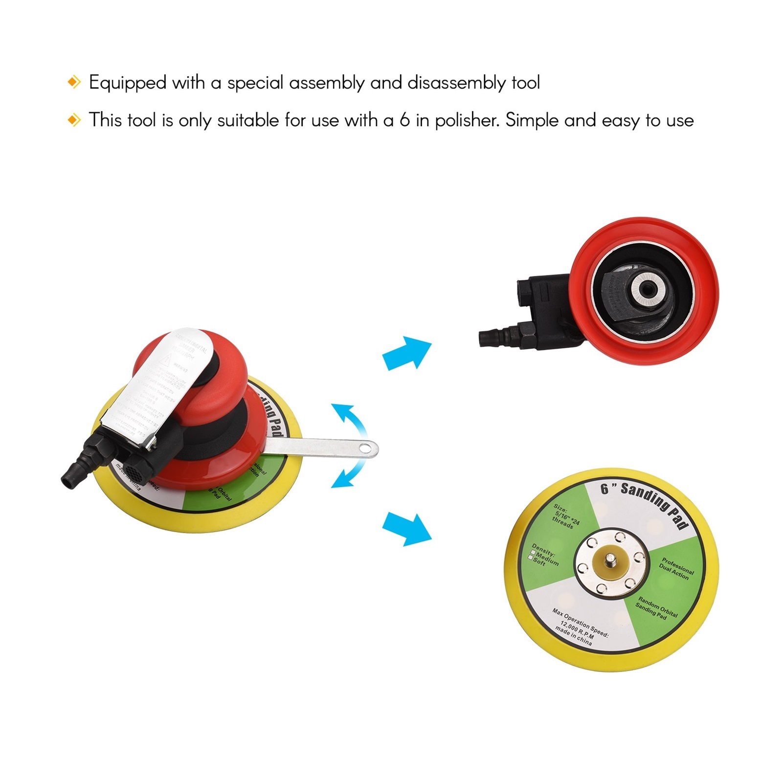 6 Inch Pneumatic Air Sander Polisher Tool Polishing Random Orbital Sander Machine Grinder For Car Paint Care Rust Removal Tools
