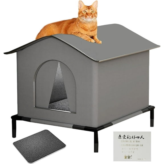 Outdoor Cat House Weatherproof, Insulated S for Outdoor/Indoor Cats, Warm Shelter with Removable Soft Mat, Easy to Big Bed