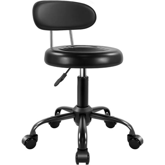 Rolling Stool with Wheels Swivel Stool with Back Height Adjustable Chair PU Leather Rolling Chair Ideal for SPA Salon Home Office Drafting Work (Black)