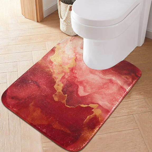 Toilet Rug U-Shaped Bathroom Rugs Non-Slip Soft Plush Machine Washable Contour Bath Mat Magenta Red Marble 24x20