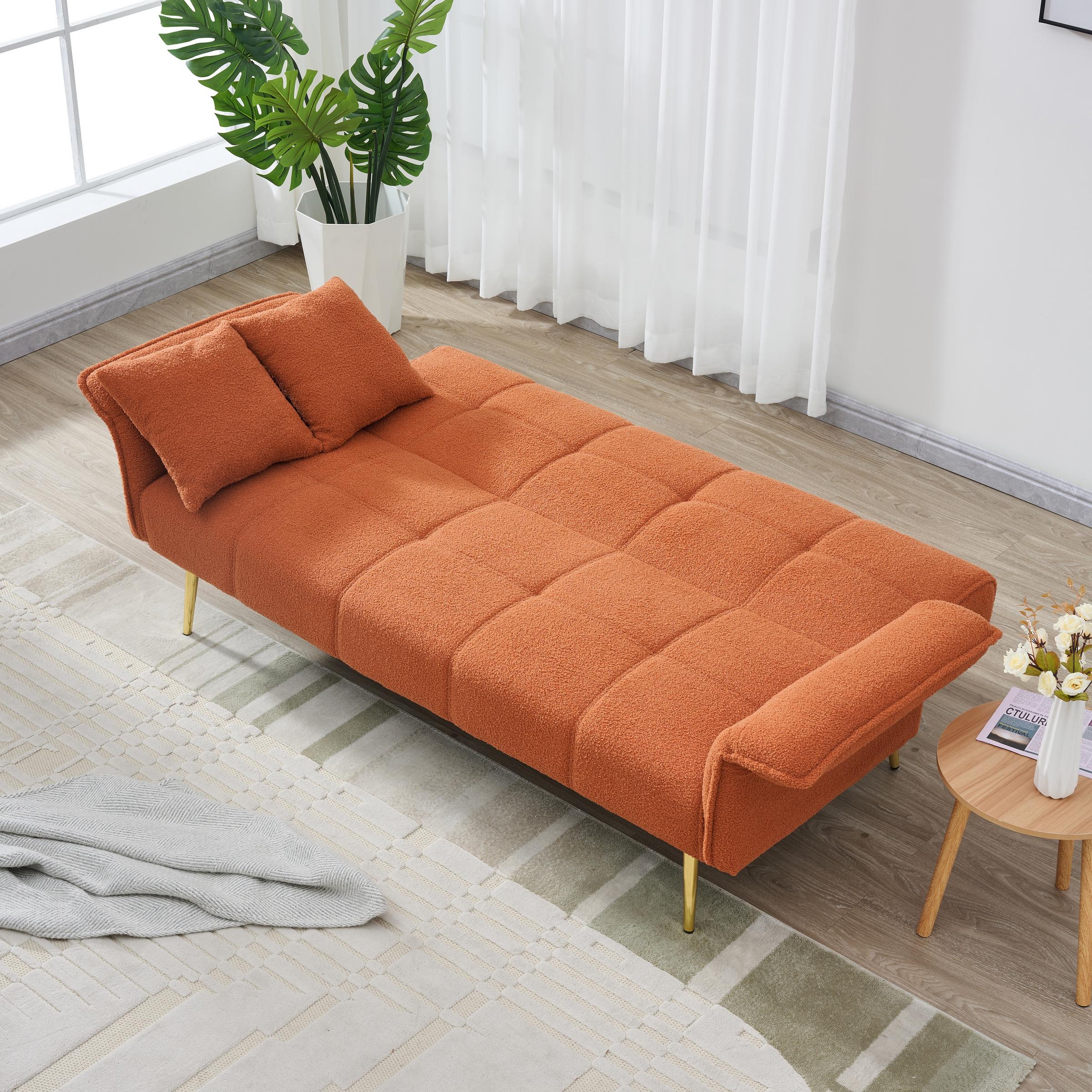 CARZZI 70" Upholstered Teddy Loveseat Sofa, Convertible Futon Sofa Couch with Adjustable Arms, Deep Seat 2 Seater Comfy Cushion Love Seat for Small Space Living Room Bedroom Apartment, Orange