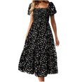 thumbnail image 1 of Staron Women's Dress Clearance Under $10 Ruffle Sleeve Smocked Casual Flowy A Line Midi Dresses Beach Vacation Boho High Waist Loose Square Neck Sundress Black S, 1 of 6
